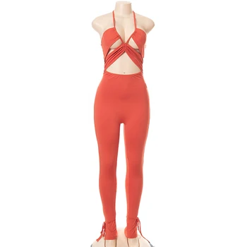 Ženske Povodcem izrežemo Backless Jumpsuits Seksi Ruched Sleevess igralne obleke 2021 Poletje Bodycon Y2K Enem Kosu Playsuits