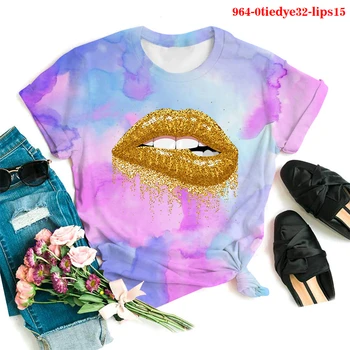 Seksi Ustnice Tiskanja Graphic Tee Smešno Femme T-majice za Dekleta Gothic Obleke, Modne Ženske Bluze 2021 Poletje Vrhovi Tie Dye T-shirt