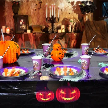 10Guests Vijolično Halloween Razpoložljivi Namizna Grozo Stari Grad Duha Stranka Bat Pajek DIY Happy Halloween Stranka Dekor Za Dom