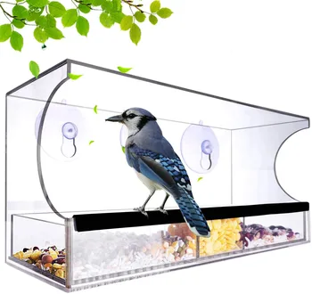 Okno Visi Podajalnik Ptic Podaljšano Streho Drsna Hranjenje Pladenj Drenažo Naprave Pregleden Kletko Dodatki