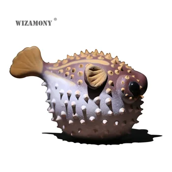WIZAMONY Yixing vijolično pesek čaj pet pufferfish ornament čisto kiparska ustvarjalna morskih surovega zlata ribica lahko dvigne na debelo