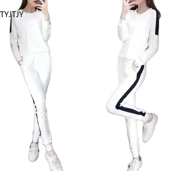 Športna obleka ženska 2021 Nova jesenska Moda dolgimi rokavi, okoli vratu šivanje divje priložnostne dva kosa obleko Visoke kakovosti velikost S-3XL