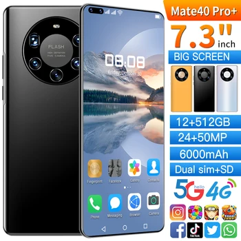 Globalna Različica Ultra Tanek Mate40 Pro+ Pametni telefon 6000mAh celozaslonskem 7.3 Palčni Deca Jedro 16GB 512GB 4G LTE 5G Omrežja, Pametne telefone