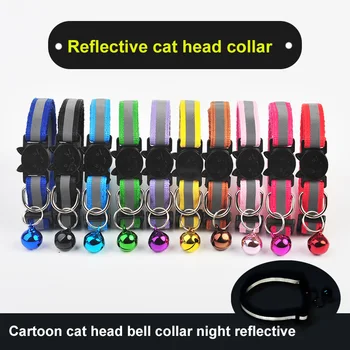 10 Barv Mačke Zvonovi Ovratnice Najlon, Nastavljiva Sponke Moda Reflektivni Pet Ovratnik Mačka Glave Vzorec Materiala Za Pribor