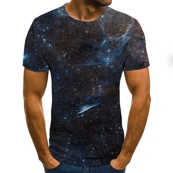 2021 Moške Nov Modni 3D Tiskanje Ustvarjalne Povzetek zvezdno Nebo Vzorec Krog Vratu T-Shirt Kratek Rokav Vrh