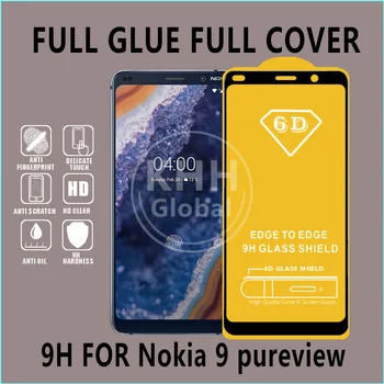 Celotno Lepilo Kritje Kaljeno Steklo Za Nokia 9 tehnologijo pureview Zaščitnik Zaslon Zaščitna Črno beli Film