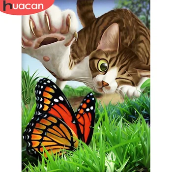HUACAN 5D DIY Diamond Slikarstvo Žival Mačka Diamond Vezenje Prodaje Metulj Slike Okrasnih Mozaik Obrti