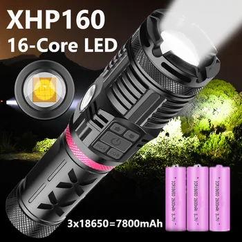 XHP160 16-Core Močna Led Svetilka USB Polnilne Zoom Luč 7800mah COB prostem Taktično močan baklo uporabo 3x18650
