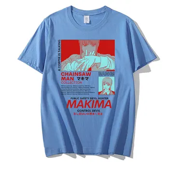 Žago Človek MAKIMA Japonski Anime Majica s kratkimi rokavi Moški Manga Grafični Tees Vrhovi Smešno Risanka T-shirt Unisex Hip Hop majice s kratkimi rokavi Moški