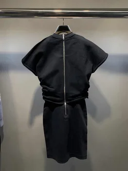Ponaredek Dva Kosa Hujšanje Zadrgo Naguban Kratek Rokav Kontrast Barve Obleko za Ženske Ulične Kratek Mini Obleka