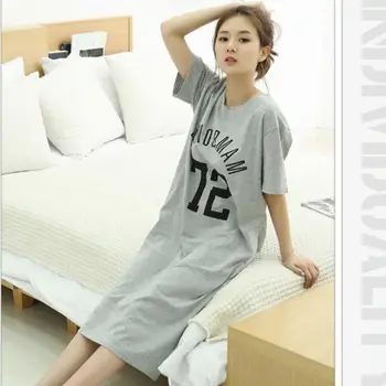 ženske nightgowns pismo tiskanja bombaž nightdress poletje dolgo obleko kratkimi rokavi ženske sleepwear sleepshirt Plus velikost Nova