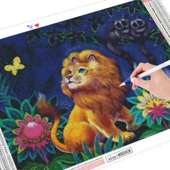 HUACAN Celoten Kvadratni/Krog 5d Diamond Slikarstvo Lion Mozaik Živali DIY Diamond Vezenje Risanka Doma Dekor Obrti Kit