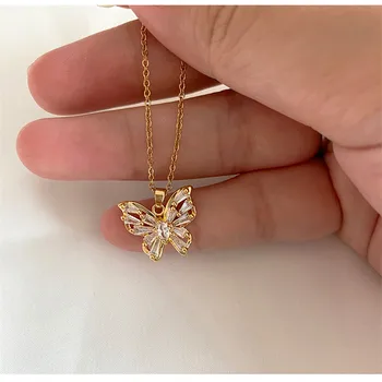 Ins Vroče Metulj Obesek Crystal Cirkon Zlate ogrlice za Ženske Verige Na Vratu Nekaj Nakit Estetske Darilo za Punco