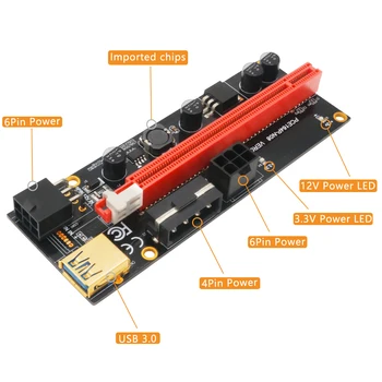 Novo kartico PCI-E pcie Riser 009 Express 1X 4x 8x 16x razširitveno napravo PCI E USB Riser 009S Dual GPU 6Pin vmesniško Kartico SATA 15pin za BTC Rudarstvo
