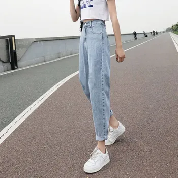 Ženska Jeans Visoko Pasu Oblačila Širok Noge Jeansa, Oblačila Modra Letnik Kakovosti 2021 Moda Harajuku Naravnost Hlače