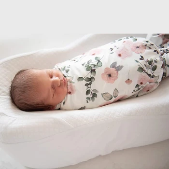 2 Kos Novorojenčka Cvetlični Swaddle Zaviti+ Glavo Komplet Dojenček Bombaž Prejema Odejo 77HD