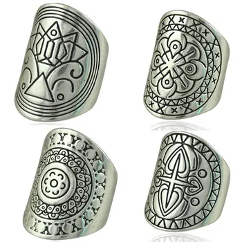 4Pcs/set Bohemia Letnik Edinstveno Carving Tibera Silver Plated Ring Set za Žensko Punk Boho Prstan Kompleti