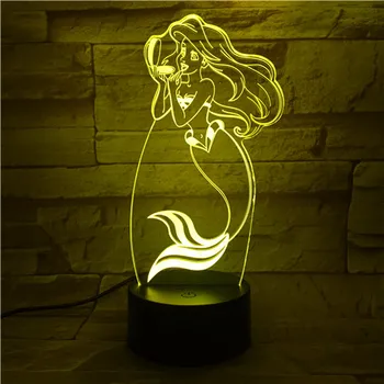 Vroče 3D LED Lučka Malo morska deklica Princesa 7 Barva Spreminja, Baby tabela Iluzijo Razpoloženje Noč Svetlobe Doma Dekor Stranka Otroci Igrače 509