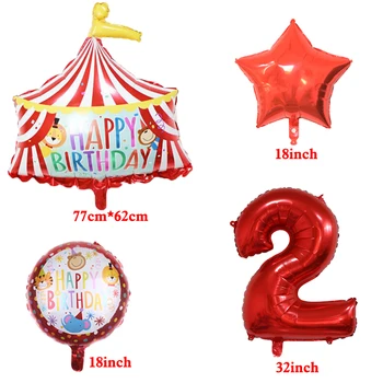 Rdeča Cirkus Rojstni dan Šotor Baloni Nastavite 32inch Folijo Število Balone Živali Temo Stranka Otrok Rojstni dan Okraski Otroci