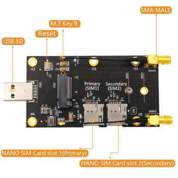 NGFF M. 2 za USB3.0 Adapter z 2Antennas M2 Tipko B, da USB3.0 Vrsta A Pretvornik Riser Card z Dvojno Nano SIM Reže za 4G 5G