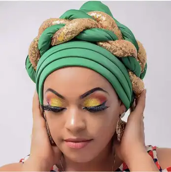 Najnovejše Shinning Sequins Turban Skp za Ženske Pripravljen Žensko Glavo Obloge Afriške Auto Geles Aso Oke Headtie Že Headties