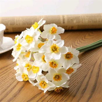 18pcs Umetni Cvetovi Narcis Simulacije Svilena bela/rumena Narcise za Dekoracijo Doma svate Centerpieces Cvet