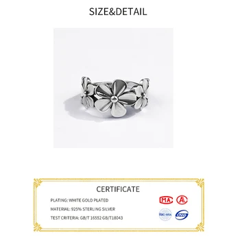 925 Sterling Silver Obroči Za Ženske Retro Cvetje Parov Modne Tendy Letnik Ročno Geometrijske Stranka Nakit Darila
