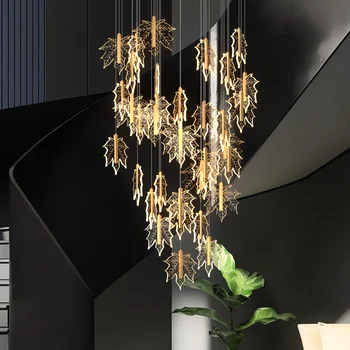 LED stopnišče lestenec sodobne preprost Nordijska dekorativne svetilke restavracija umetnosti duplex stavba prazna dvorana maple leaf lestenec