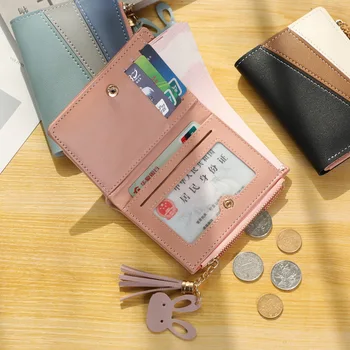 Ženske denarnice moda korejski šivanje mat kratek tassel posnetek torbica dolar zadrgo denar poceni Ženski torbici lepo barvo 2021