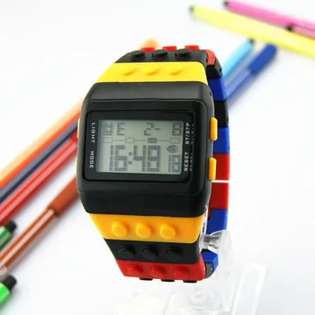 LED Digitalni Zapestne Ure za Otroke ure Fantje Dekleta Unisex Pisane Elektronske Šport ura za Lego watch buildinng
