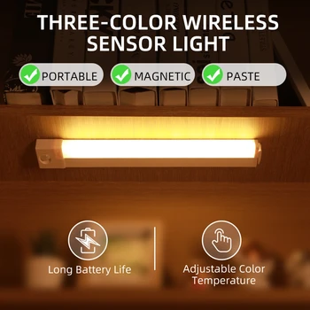 20/30/50 cm Tri-color Brezžični USB Polnilne Zaznavala Svetlobe LED Nočna Lučka Stopnišče Omarico, Omaro Svetilka za Kuhinjo