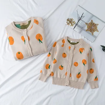 2021 NOVO Prispeli Pletene Oranžna Jopico Družino Ujemanja Obleke Bombaž Puloverji Mati & Otroci, otroci, Družine, ki Iščejo Oblačila