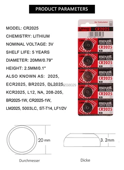 200pc original Za maxell Litijeva Gumb Celično Baterijo CR2025 Ure 3V Nadzor Igrača Baterije Za LED Luči Igrače Ure