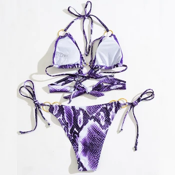 2021 Seksi kača tiskanja kopalke Votlih trikotnik bikini komplet High cut kopalke za ženske, plavanje obleko > Niz povodcem kopalke Nova