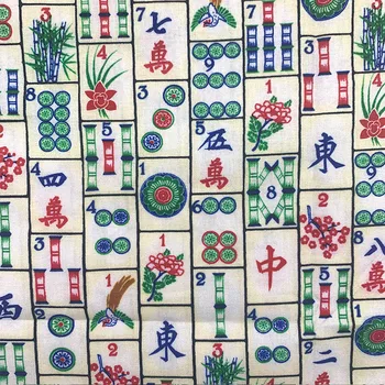 Lep Bombažne Tkanine Belo Dno Kitajski Mahjong Vzorec Digital Print Šivalni Material DIY Doma Mozaik Obleko Oblačila