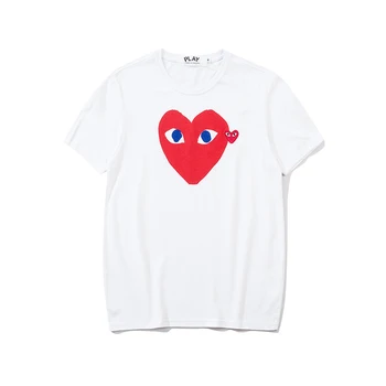 Imajo oči IGRAJO Moški Ženske T-shirt Prekrivajo Vezenje Dvojno Srce Krog Vratu Kratka sleeved Bombaž Svoboden Priložnostne Par T-shirt