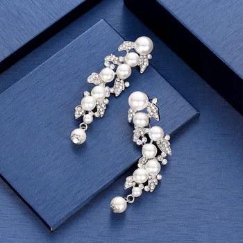 TREAZY Luksuzni Srebrne Barve Crystal Pearl Poroko Spusti Uhani za Ženske Poročne Cvetlični Dolgi Uhani ženski pendientes
