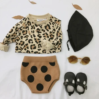 Baby Girl Obleke Leopard Tiskanja Vrhu Nove Dolg Rokav Majica Jeseni Obleko Otroci Oblačila Oblačila Bombaž Modne Obleke