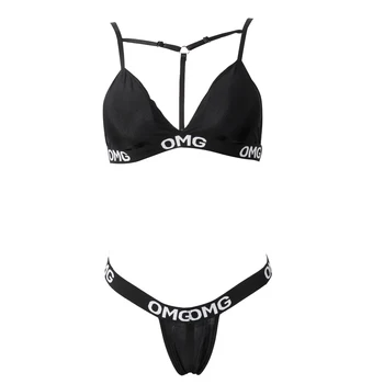 Seksi Žensk OMG Črke Brazilski Kopalke Povoj Push Up Kopalke Trdna Plažo kopalke Tangice Biquini Bikini Komplet