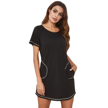 2021 Ženska Nightgowns Sleepshirts Sleepwear S Pocket Priložnostne Svoboden Spanja Shirt Obleko Noč Kratek Rokav Plus Velikost More