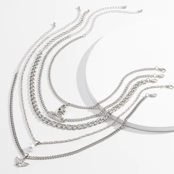 Vroče prodaja nakita z pretirana punk hip-hop nosorogovo multi-layer ogrlica pin lobanje ogrlica za ženske