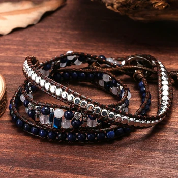 Naravnega Kamna Lapis Lazuli Zaviti Zapestnice za Ženske Boho Geometrijske Hematit Baker Beaded Nakit Zapestnica Darila Dropshipping