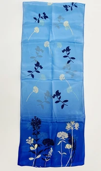 SCARFIGO 135*25 cm Modra Gradient Svilene Rute Žensk Dolgo Cvjetnim Tiskanja Rute in Šali