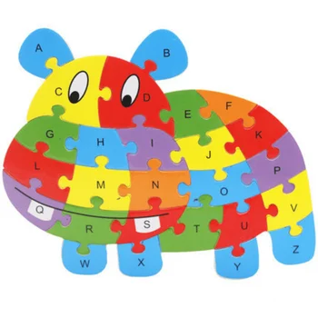 Otroci gradniki Živali Puzzle Montessori Lesene Igrače 26 Črk Otrok Spoznavanja Baby Izobraževalne Učenje Igrače Darilo