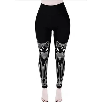 3XL Ženske Dokolenke Fitnes Plus Velikost Black Ulične Goth Cat Natisnjeni Legging Punk Dokolenke Svinčnik Hlače Oversize Moda