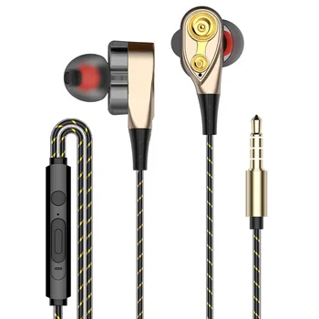 Dual-Dinamično Quad-core Zvočnik 3,5 mm V uho Uho Slušalke Z Mikrofonom In Nadzor Glasnosti Glasbe, Slušalke Bas Slušalke
