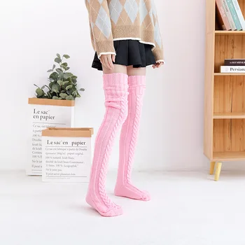 Priljubljena pletene nogavice nad kolena nogavice podaljšali zgosti Jesen in zimo, Evropske in Ameriške ženske nogavice česano