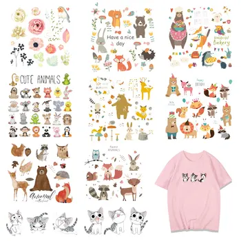 Cartoon Živali Obliž Nastavite Prenos Toplote Nalepke Proge za Oblačila Otroci T-shirt Flamingo Mačka Sova Pes Obliži za Oblačila d