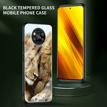 Živali Lev Primeru Za Xiaomi Mi Poco X3 NFC F3 Mi 11i 11 Ultra Opomba 10 Lite 10T Pro 9T Kaljeno Steklo Lupini Kritje Coque