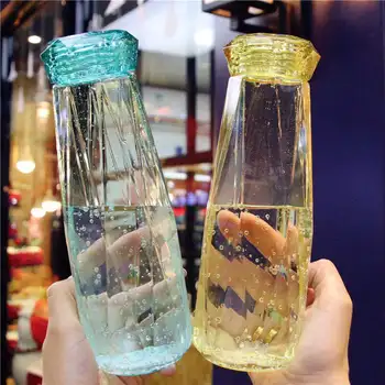 VROČE Diamond Steklenico Vode Steklo Pokal 401-500 ml Lead-Free Toplotno Odporen Prenosni Potovanja Prevoz za Drinkware Prostem Študent Pokal
